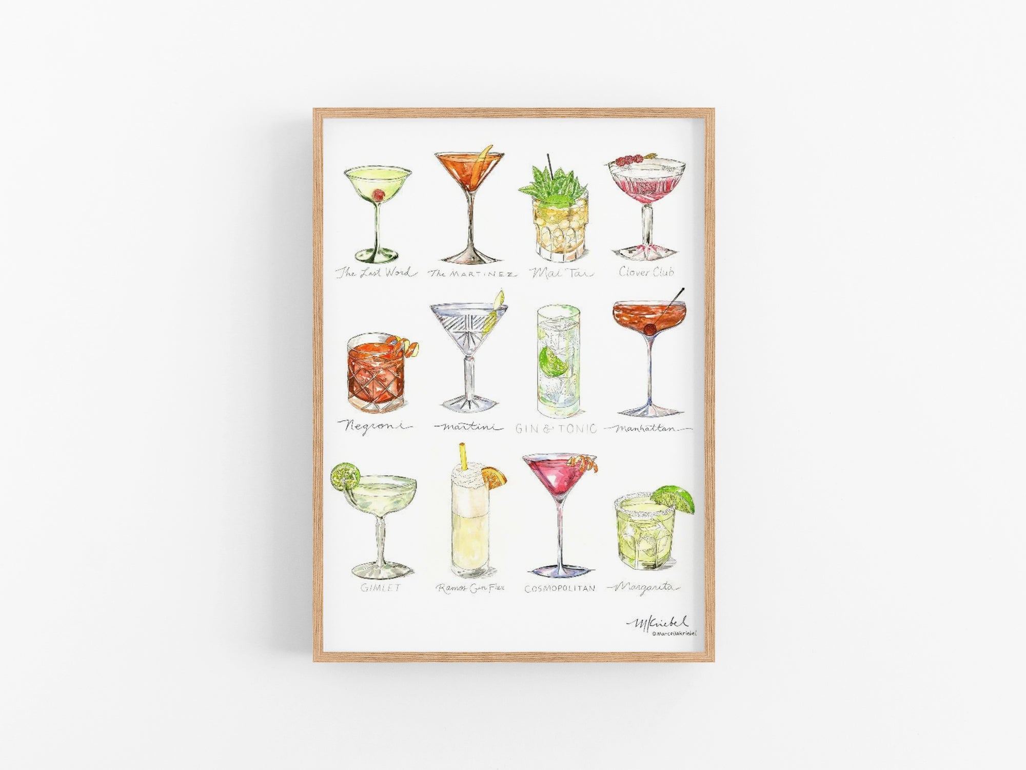 12 Cocktails Print Watercolor Art Print