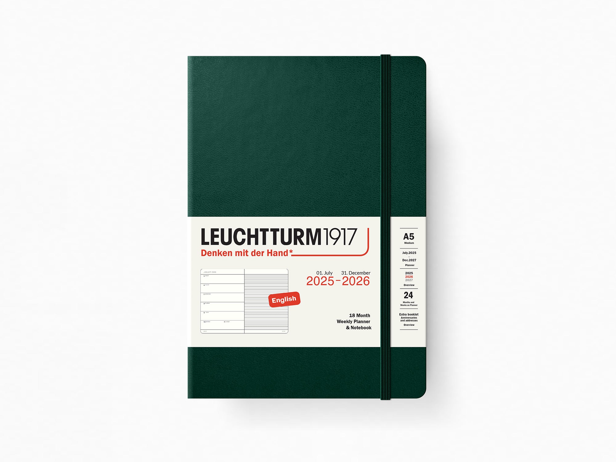 2026 Leuchtturm 1917 Weekly Planner & Notebook 18 Months - FOREST GREEN Hardcover, Ruled