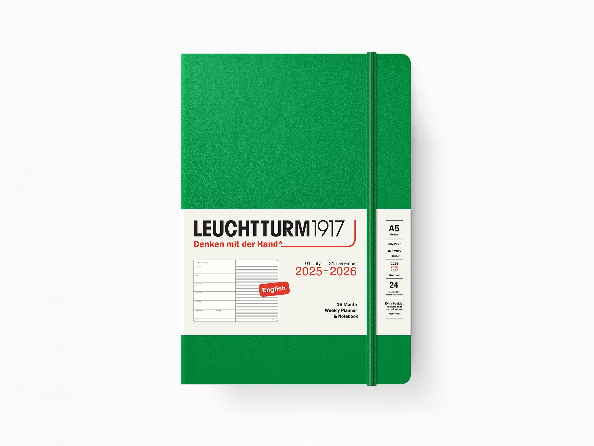 2026 Leuchtturm 1917 Weekly Planner & Notebook 18 Months - SPRING LEAF Hardcover, Ruled