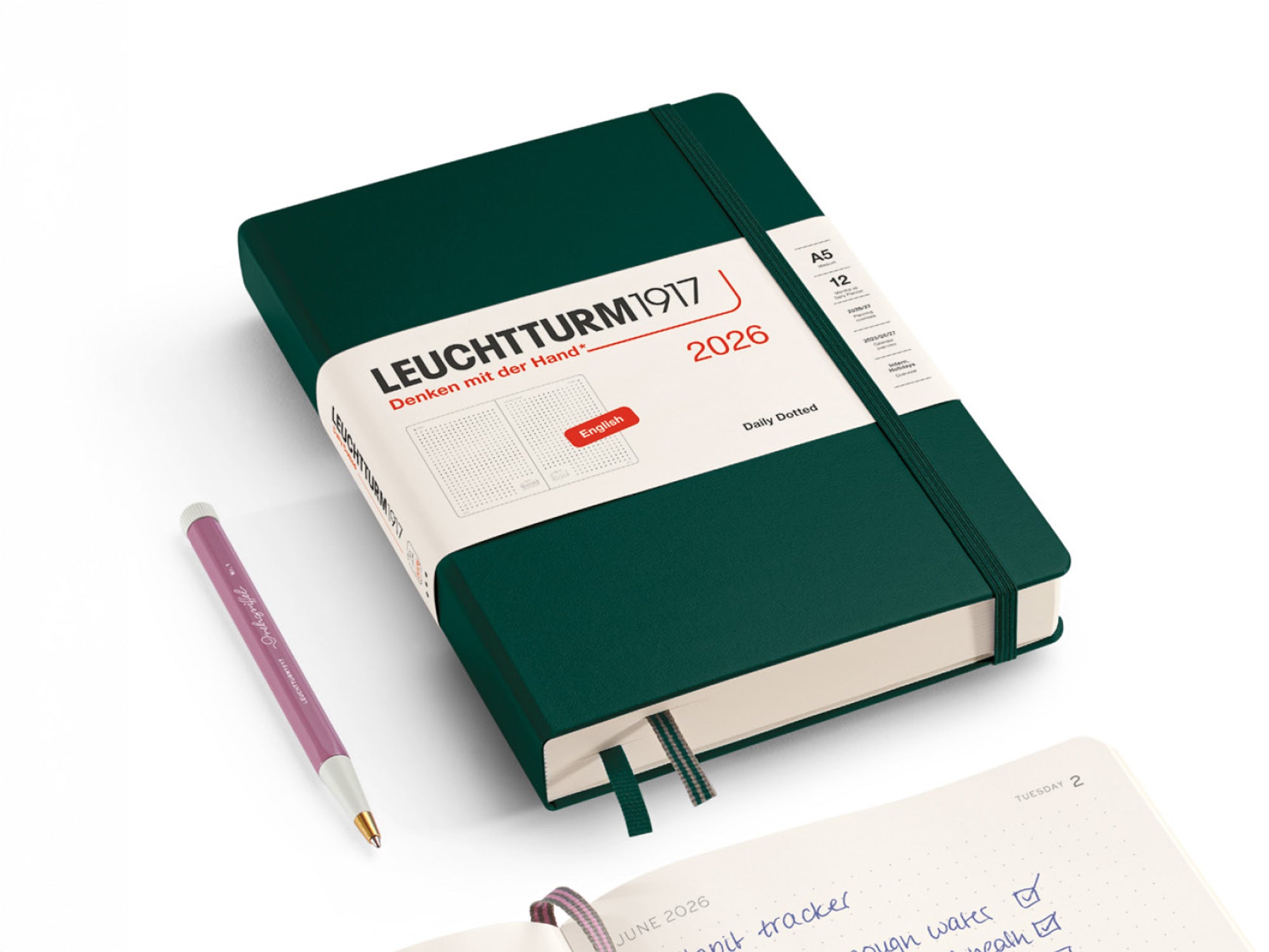 2026 Leuchtturm 1917 Daily Planner - DUSTY ROSE Hardcover, Dotted Pages