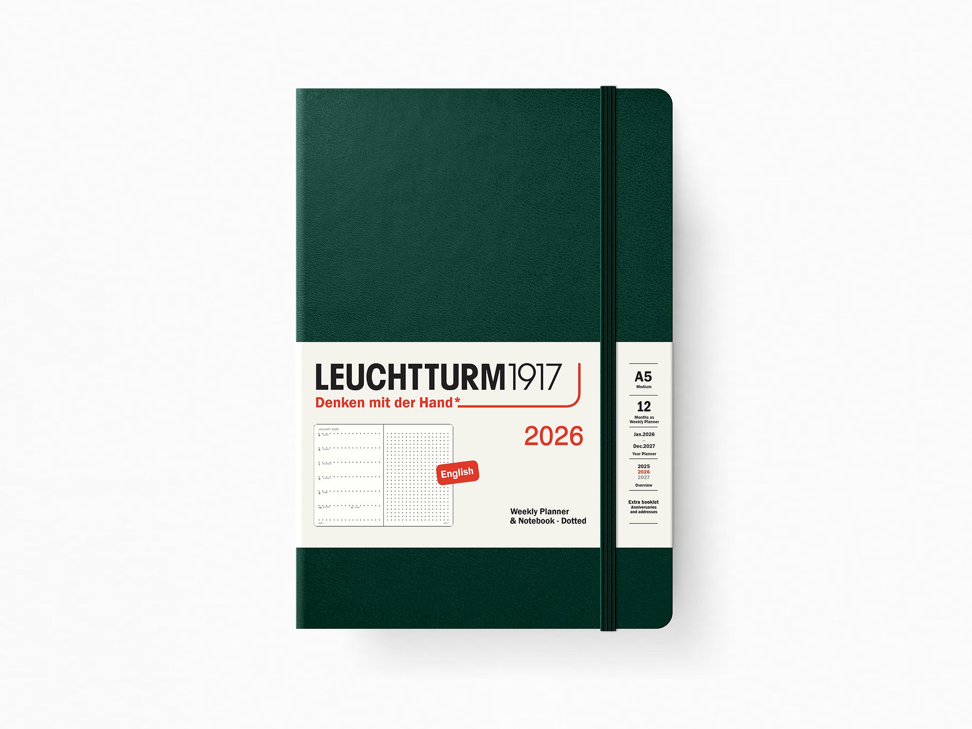 2026 Leuchtturm 1917 Weekly Planner & Notebook - FOREST GREEN Hardcover, Dotted Pages