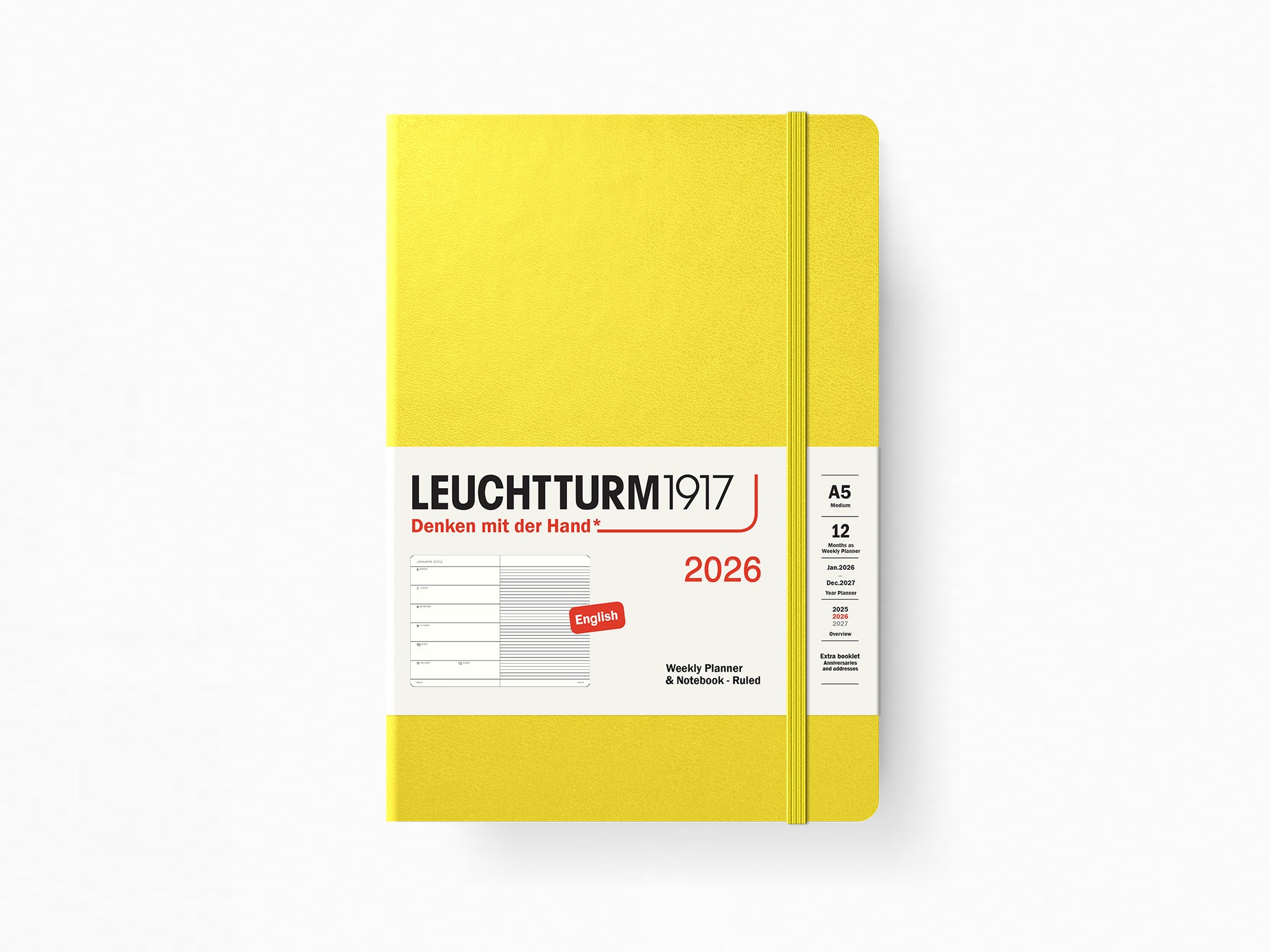 2026 Leuchtturm 1917 Weekly Planner & Notebook - LEMON Hardcover, Ruled Pages