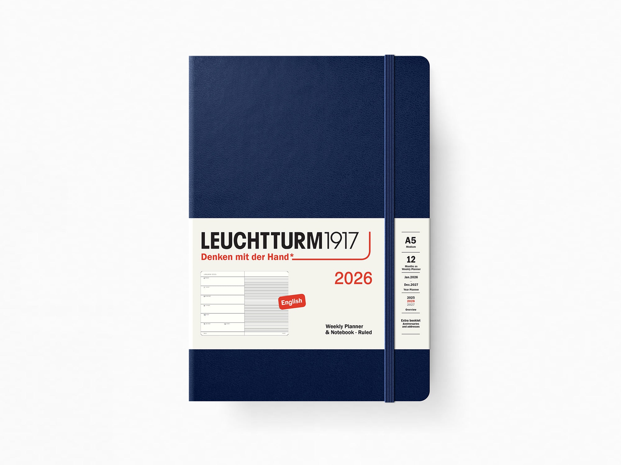 2026 Leuchtturm 1917 Weekly Planner & Notebook - NAVY Hardcover, Ruled Pages