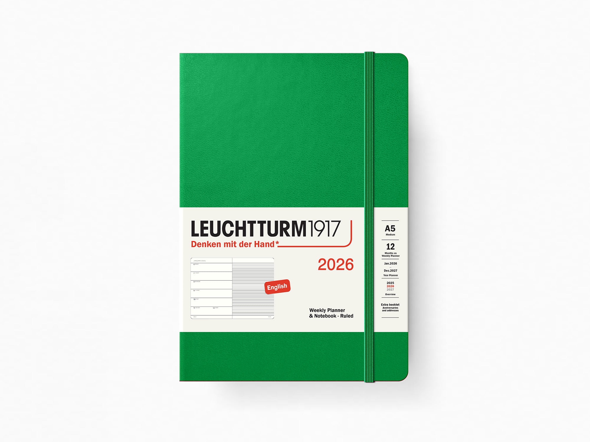 2026 Leuchtturm 1917 Weekly Planner & Notebook - SPRING LEAF Hardcover, Ruled Pages