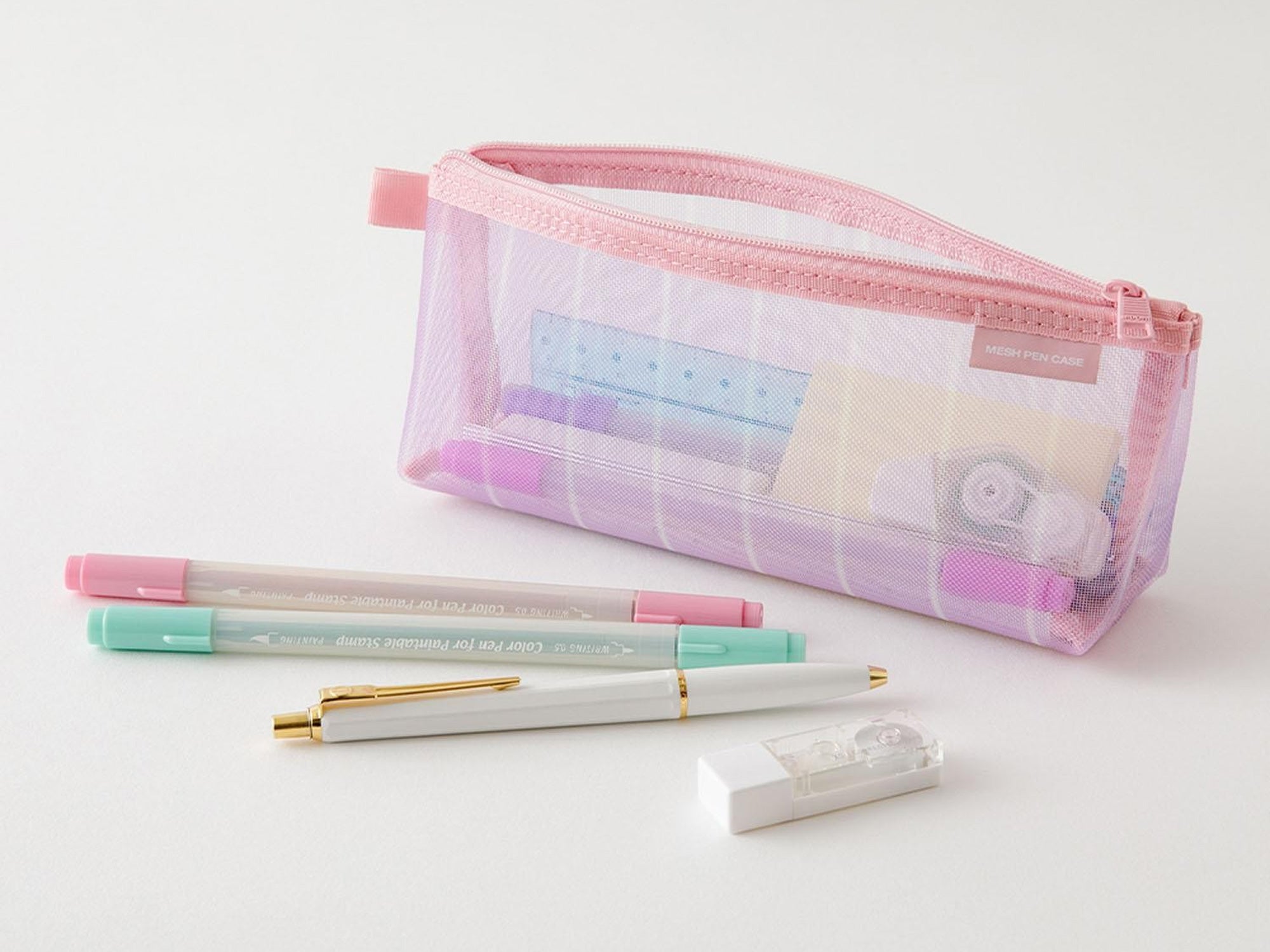 Limited Edition Mesh Pen Case with Gusset - Stripe Purple