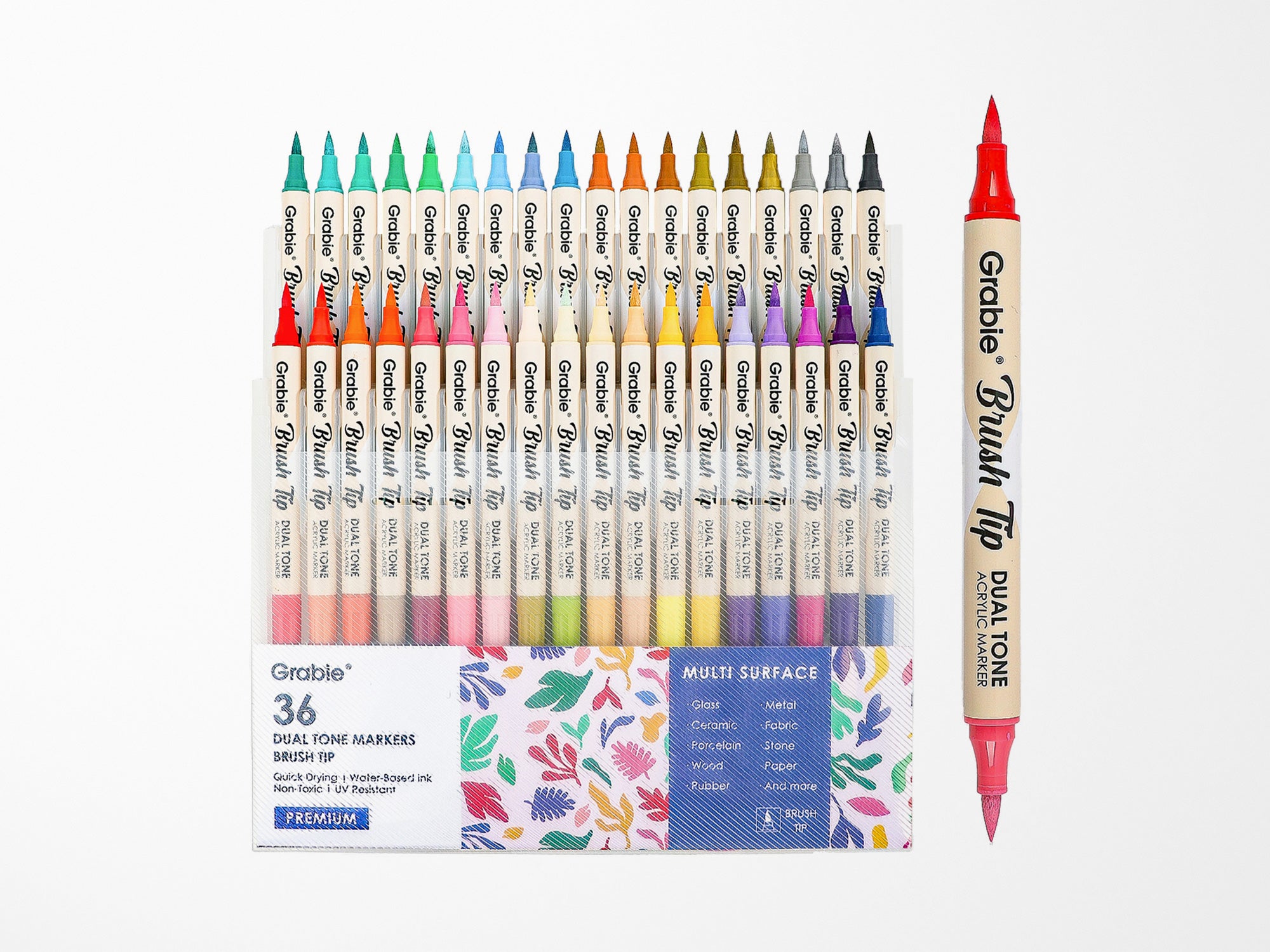 Dual Tone Brush Tip Acrylic Paint Marker Set of 36