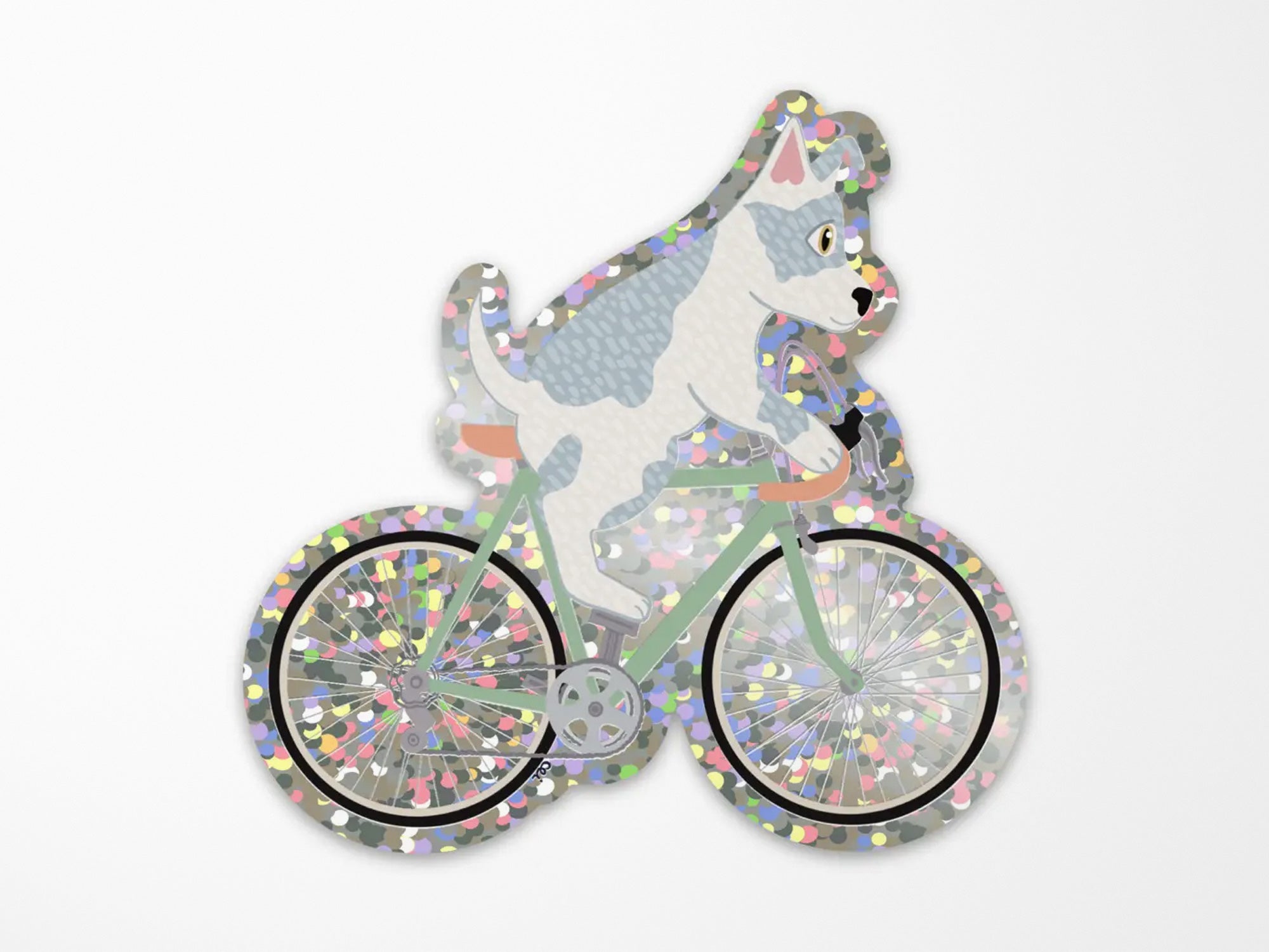 Bicycle Pup Vinyl Glitter Sticker
