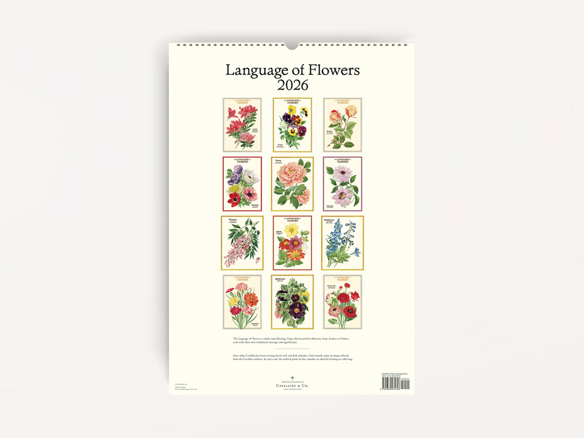 Cavallini 2026 WALL Calendar - Language of Flowers