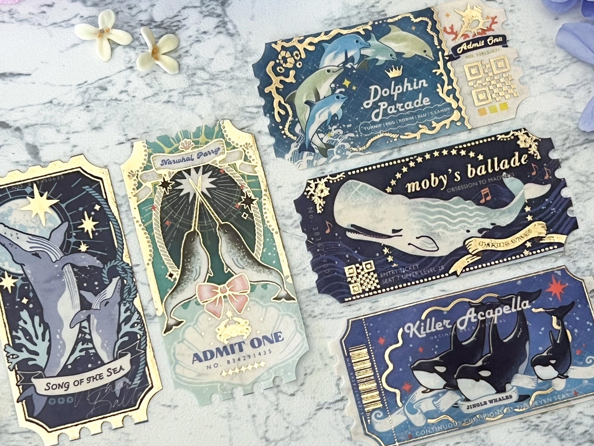 Gold Foil Whales Ticket Washi Tape