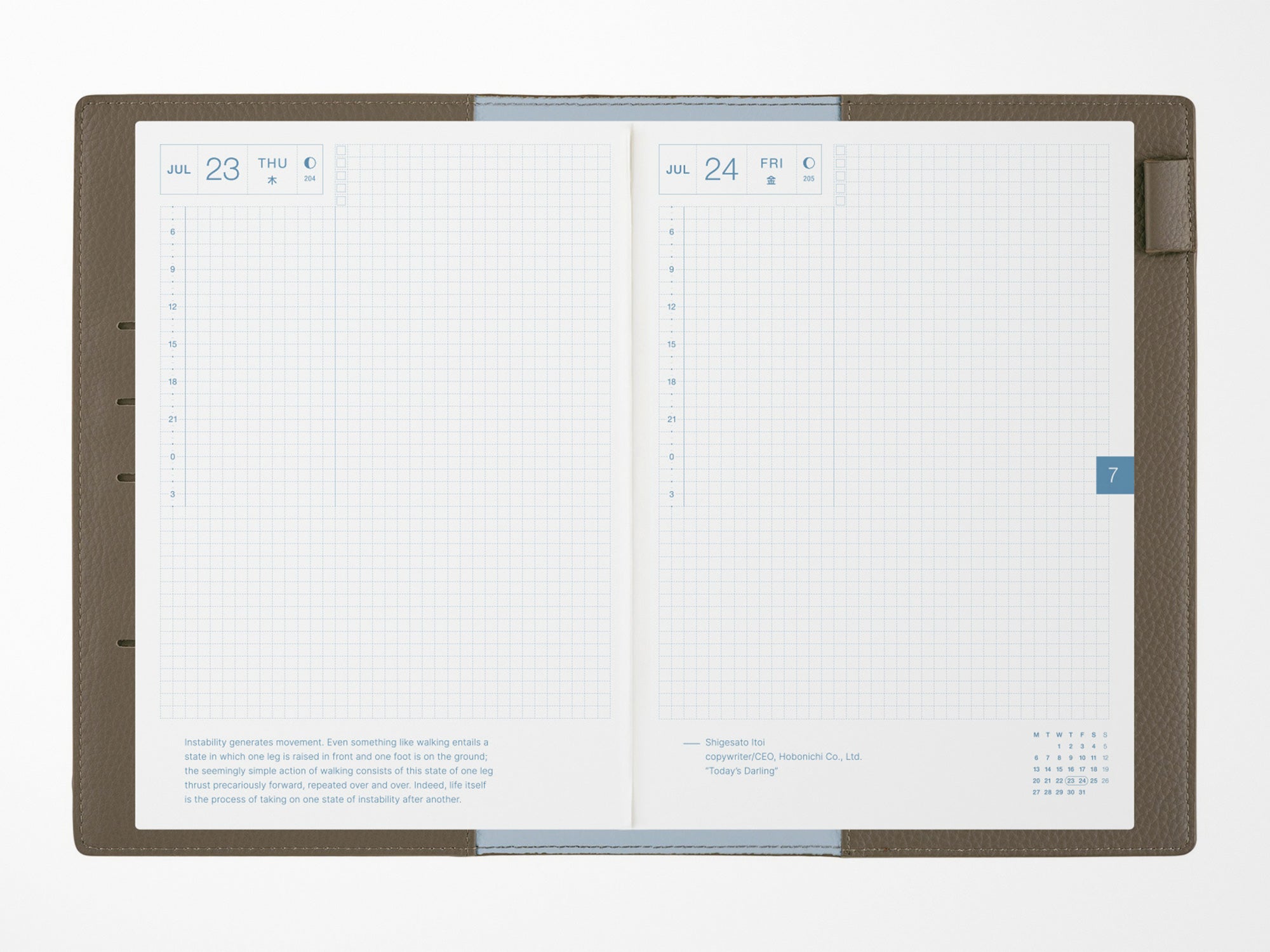Hobonichi Techo A5 Cousin Cover + Book - Taut Leather Gray & Light Blue