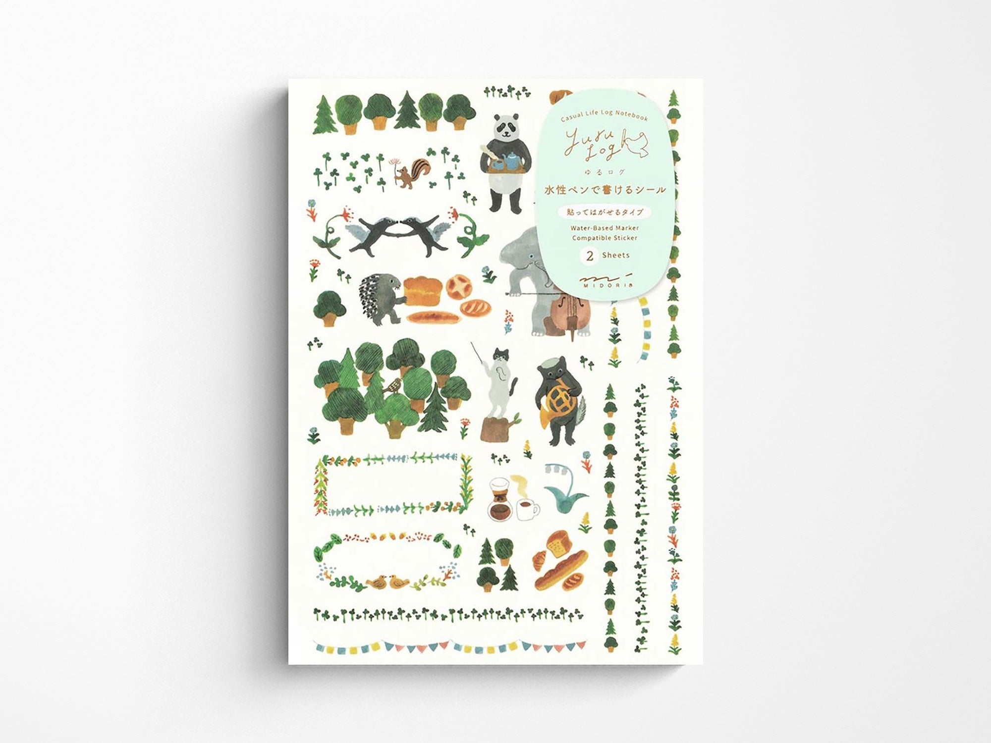 Midori Yuru Log Sticker 2 Sheets - Forest Animals