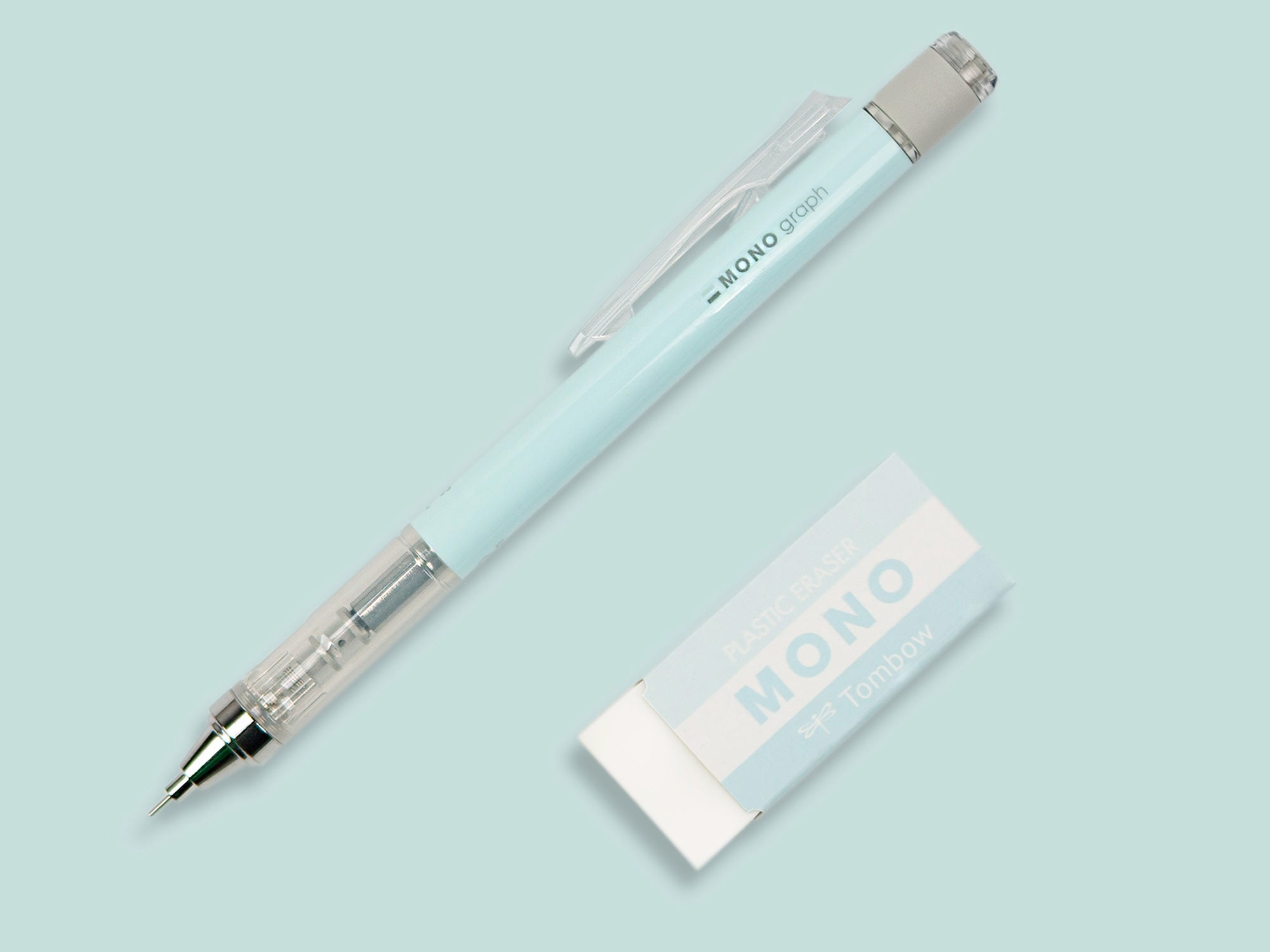 Tombow Mono Graph Mechanical Pencil + Eraser Set - Ice Blue
