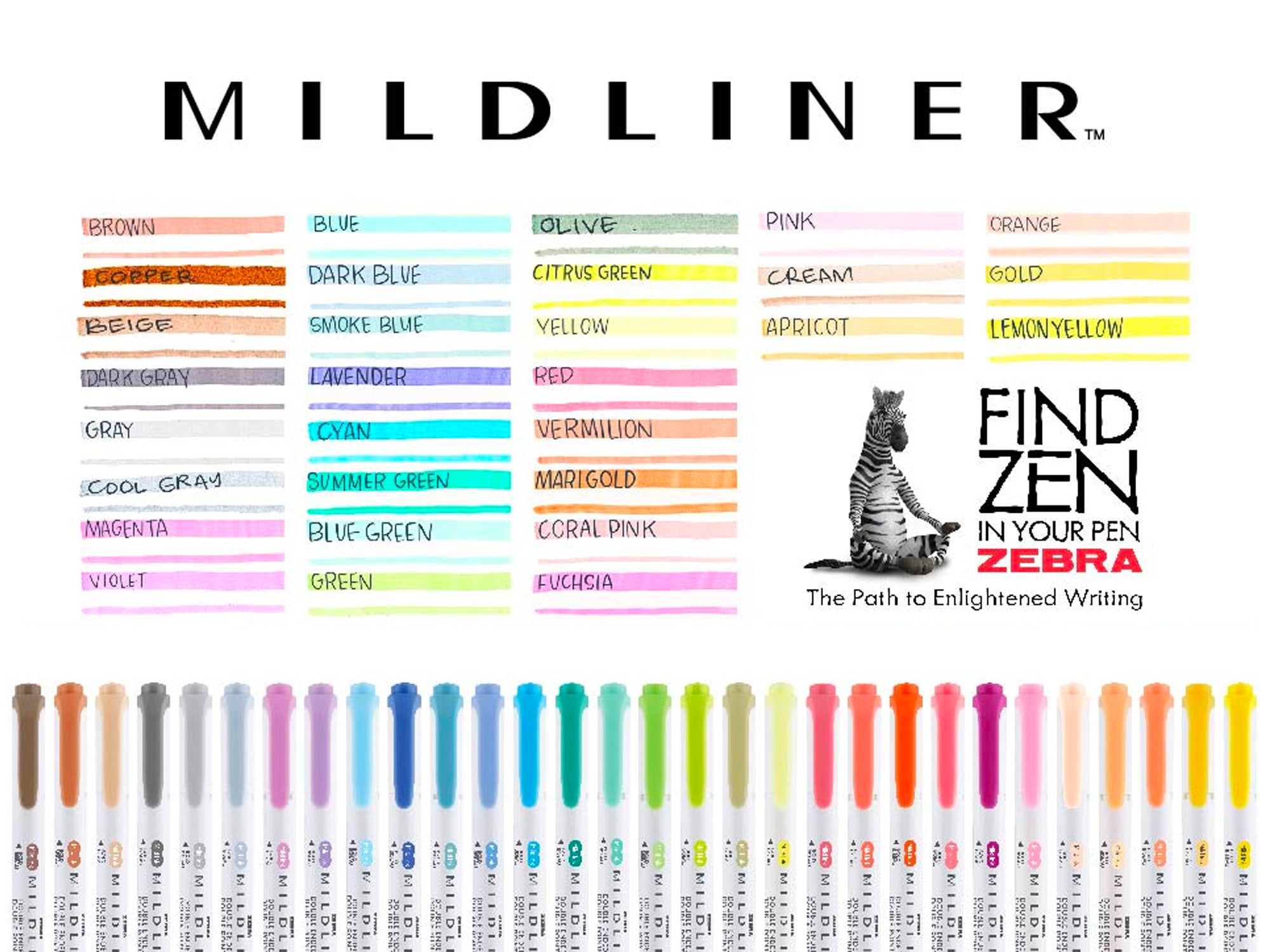 Mildliner Highlighter Double Ended Pens - Set of 25