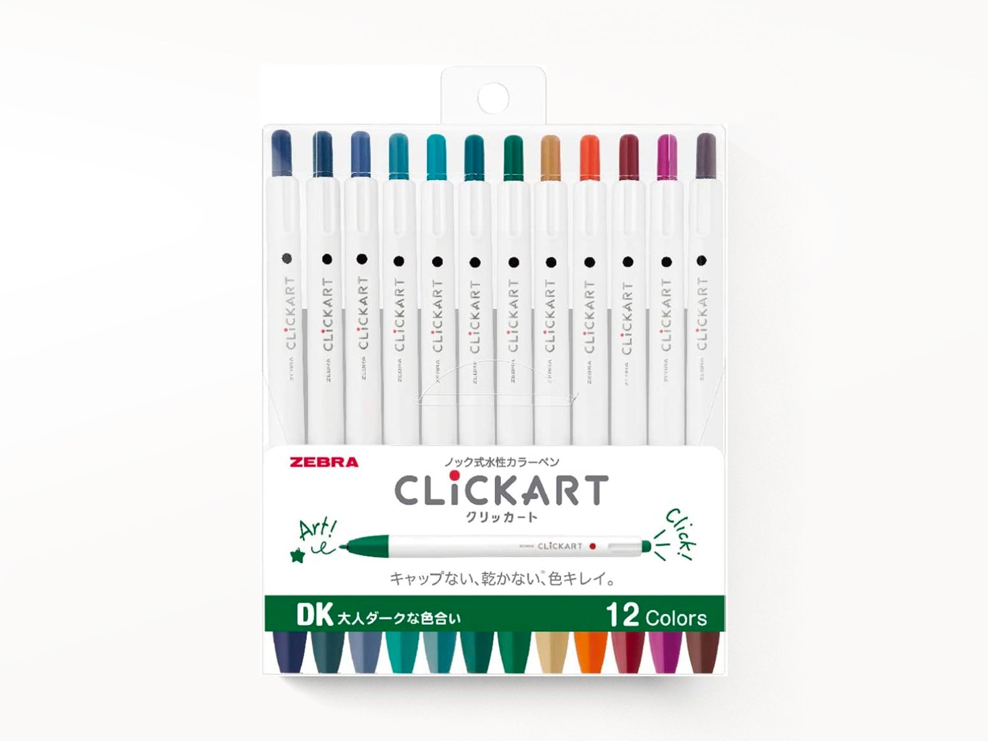 Zebra ClickArt Retractable Marker Pens Set of 12 - Dark